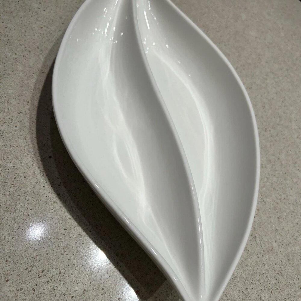 10 Strawberry Street Classic Bright White Sectioned MCM Elongated Serving Dish